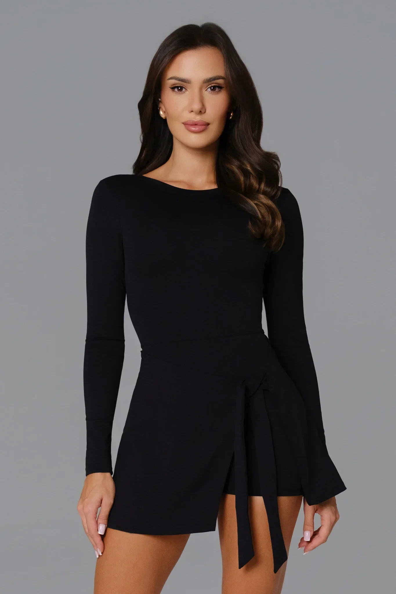 Chloe Long-Sleeve Mini Dress - Black - Image 5